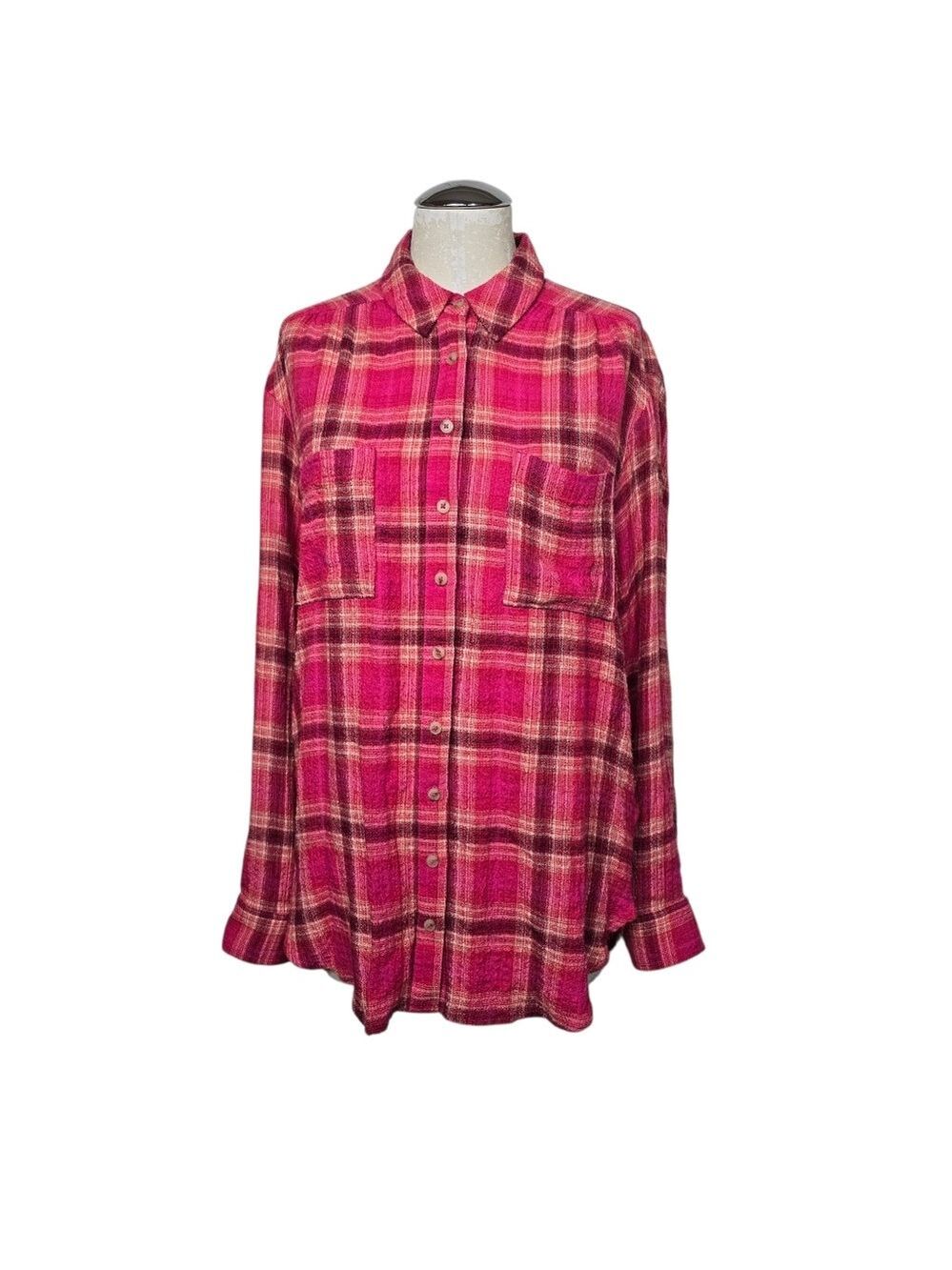 Anthropologie Pilcro Pink Plaid Shirt Button Down Long Sleeves M
